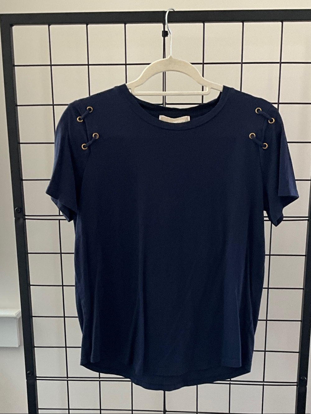 Michael Kors Dark Navy Short Sleeve Tee with Shoulder Eyelets
